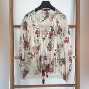 Zara, patterned blouse with tassels